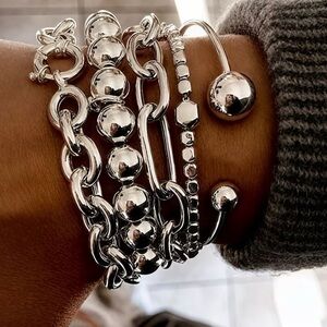 🔥 Silver-Tone 5 Mixed Chain Bracelet Set -